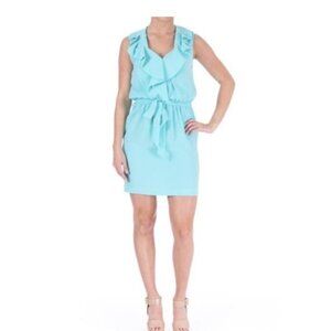 DIANE VON FURSTENBERG Bobbie Blue Chiffon Ruffled pockets knee length 10 DVF